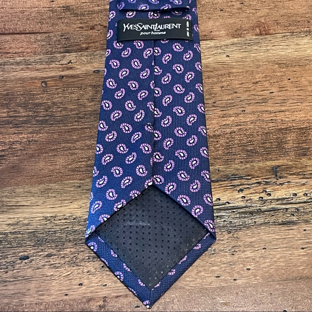 Men’s YSL Necktie, 100% Silk, Navy/ Purple